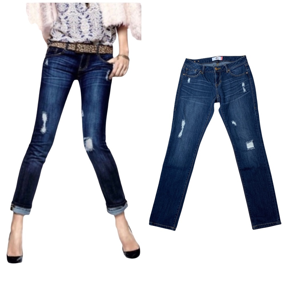Cabi Distressed Boyfriend Jeans Denim Dark Wash Size 2 Style 3045 Womens